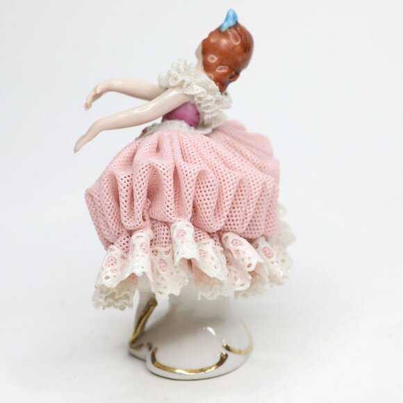 Vintage Dresden Lace Ballerina Figurine Pink Skirt Porcelain Collectible - Picture 5 of 8